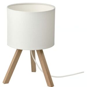 IKEA STORSEGEL Modern Ash White Table Lamp with Wooden Tripod Base